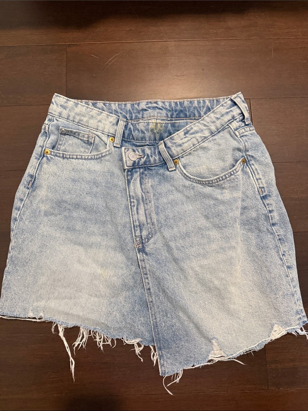 &DENIM Light Blue Denim Mini Skirt with Frayed Hem